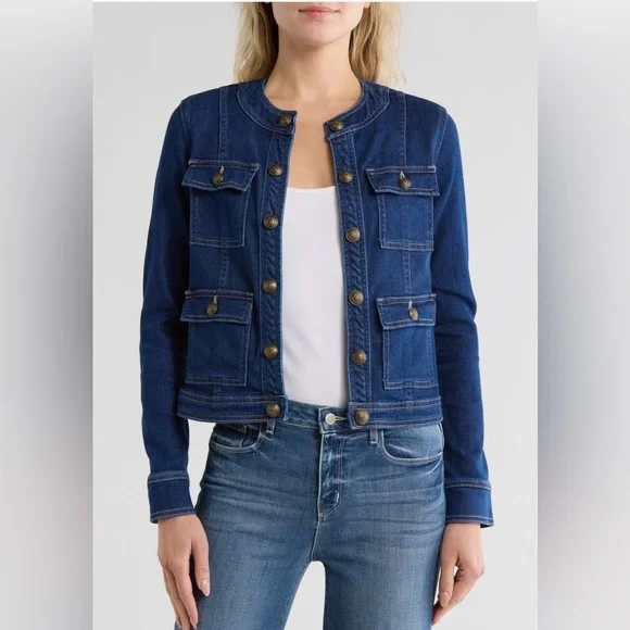 NWOT L’AGENCE Yari Collarless Jean Jacket in color Bishop MSRP $498 (XXS) - Picture 9 of 14